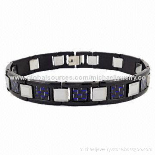 Stainless Steel Bracelets with Plating IP Black, Blue Carbon Fiber and Tungsten Steel